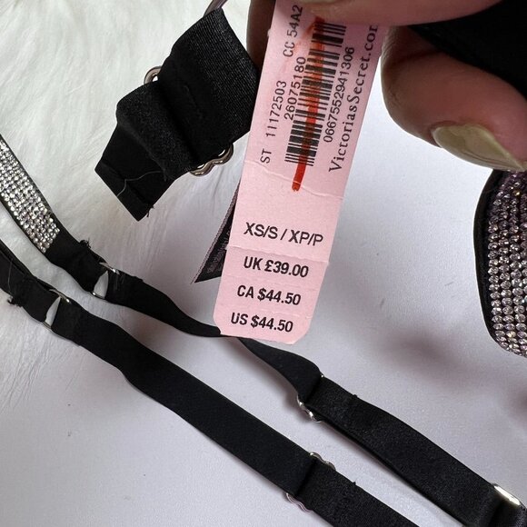 Victoria's Secret Black Satin Crystal Rhinestone Bling Garter Belt NWT - Picture 5 of 6